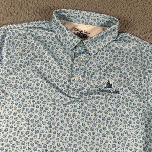 Straight Down Shirt Mens Medium Blue White Dice All Over‎ Print Polo Performance